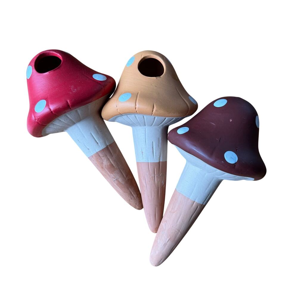 Terra Cotta Mushroom Houseplant Watering Spikes Set of 3 Cottage Core Fairy Core